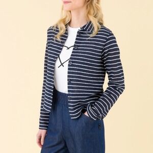 Coldwater Creek Blue/White Striped Button-Down Blazer Jacket